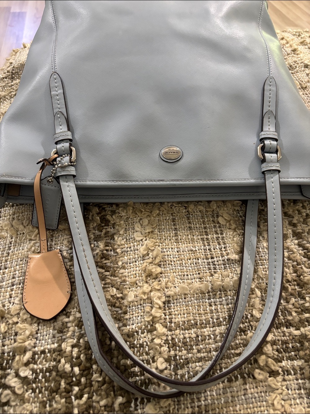 Coach Peyton Leather Tote Zip Top‎ in  blue saffiano-textured Shoulder Bag - Picture 15 of 16